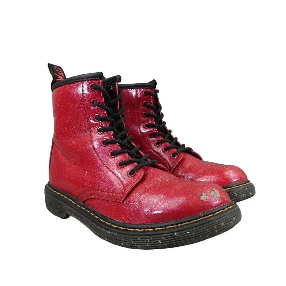 Dr Martens Shoes Kids 3 Boots Cosmic Glitter 1460 Junior Red Lace Up Zip Combat